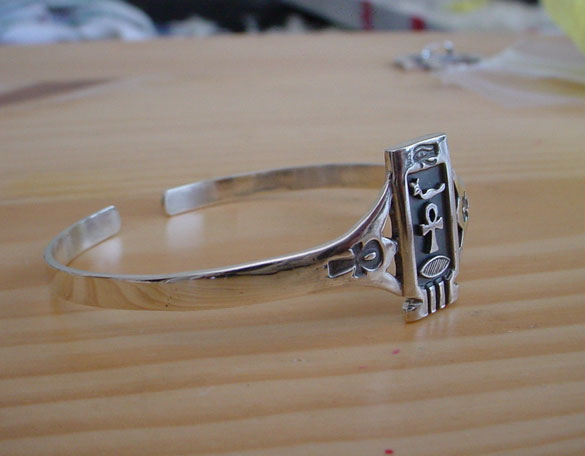 Silver Bracelets - Leather Cartouche Bracelet with Personalized Cartouche